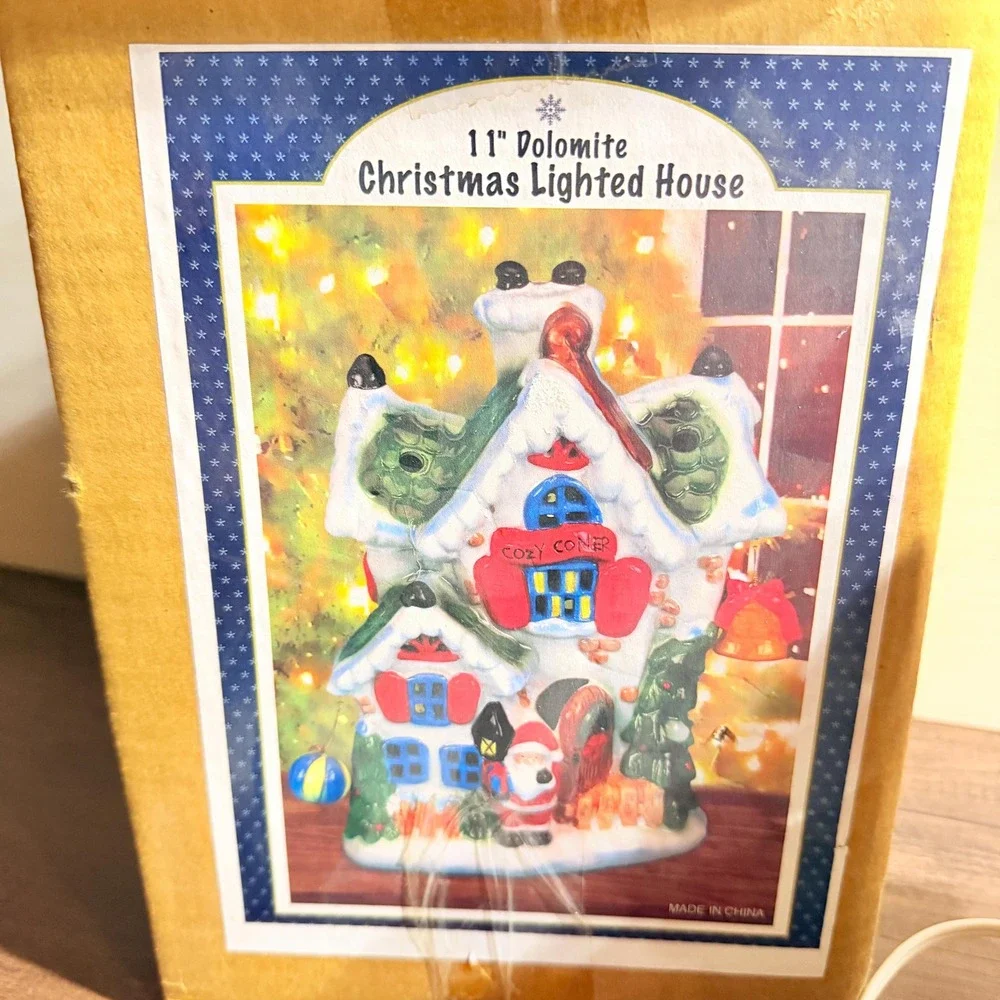 VTG NOS Lighted Christmas House Kozy Corner Santa Village Ceramic 11